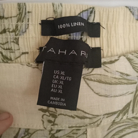 Tahari Floral Botanical Print Pull On Cropped Wide Leg 100% Linen Pants Size XL - Picture 5 of 6